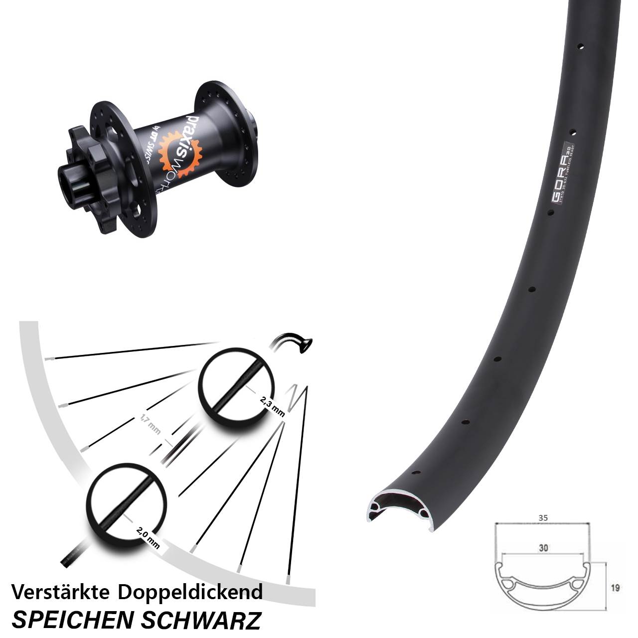 26 Zoll Gora 30 DT Swiss 350 Vorderrad 6-Loch 15x100