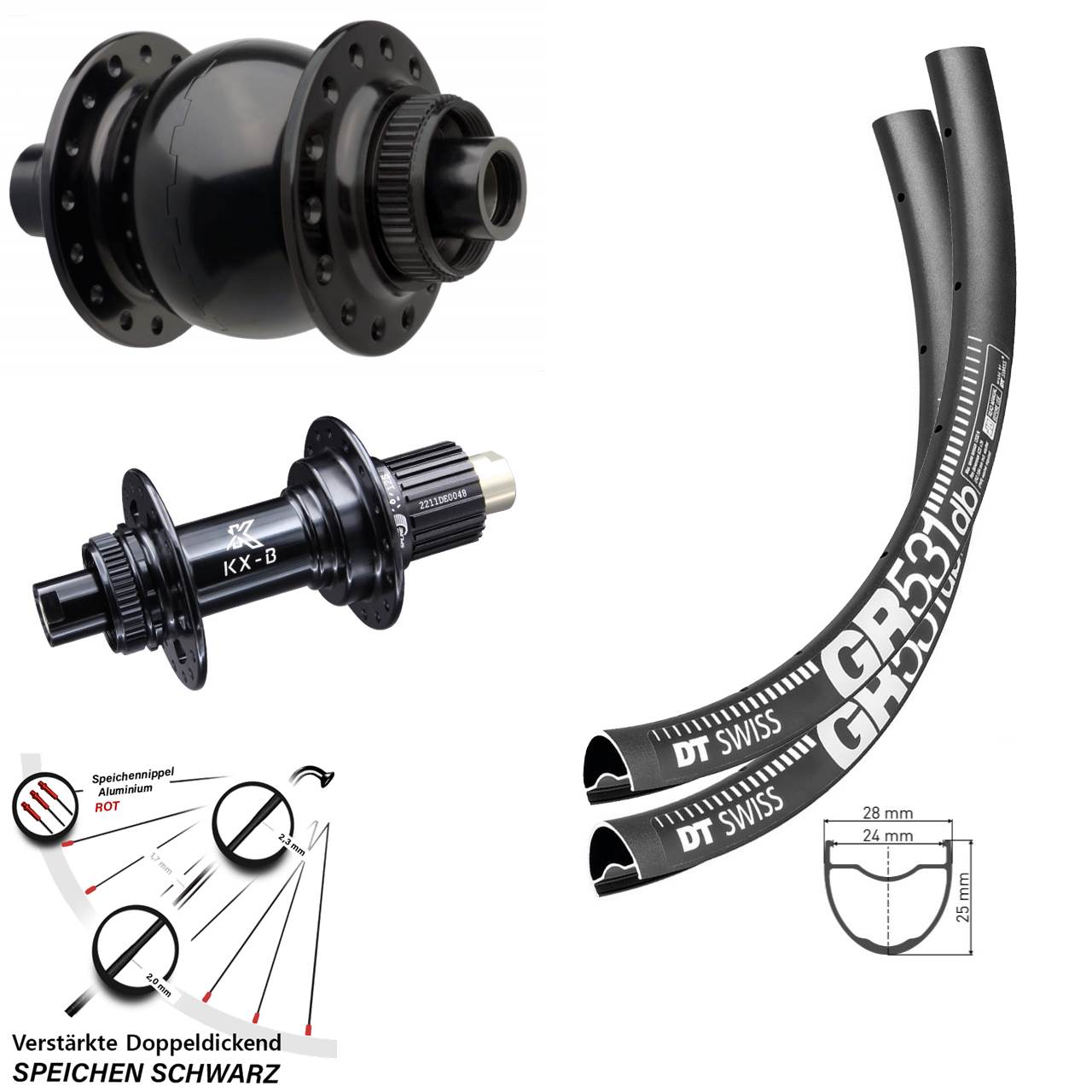 29 Zoll DT Swiss GR531 KX-B SON 28 Micro Spline Centerlock Laufradsatz 15x110/12x148