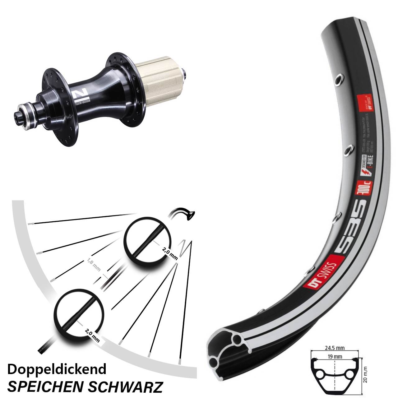 DT Swiss 535 Novatec F162SB 26 Zoll Laufrad hinten für Schnellspanner 8-12 fach