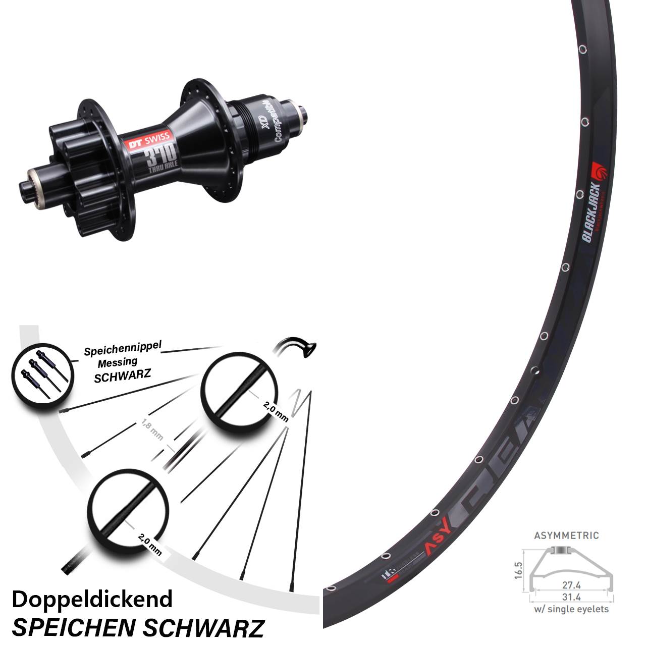 27,5 Zoll Hinterrad DT Swiss 370 6-Loch Sram XD 5/135 Rodi Ready 27 Schnellspanner