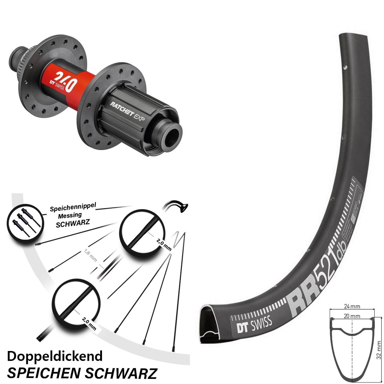 Hinterrad Centerlock 12x142 28 Zoll RR521 DT Swiss 240 EXP Road 8-12 fach
