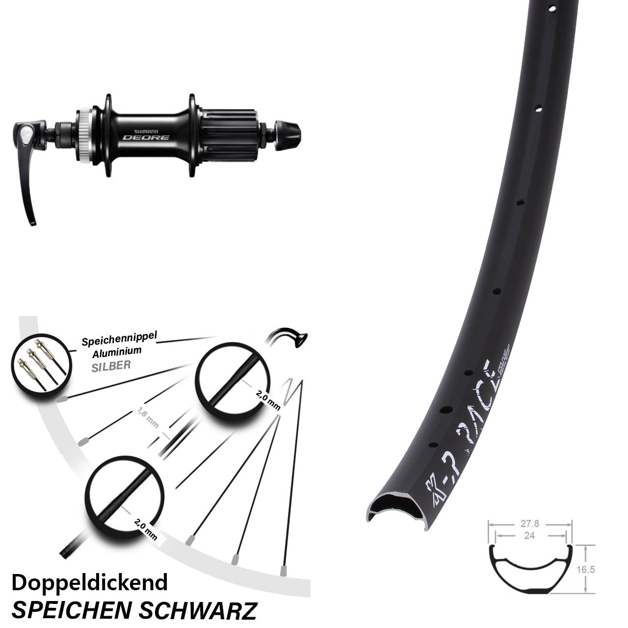 Disc Hinterrad für Schnellspanner 28 Zoll KX-R Race Shimano Deore 8-11 fach