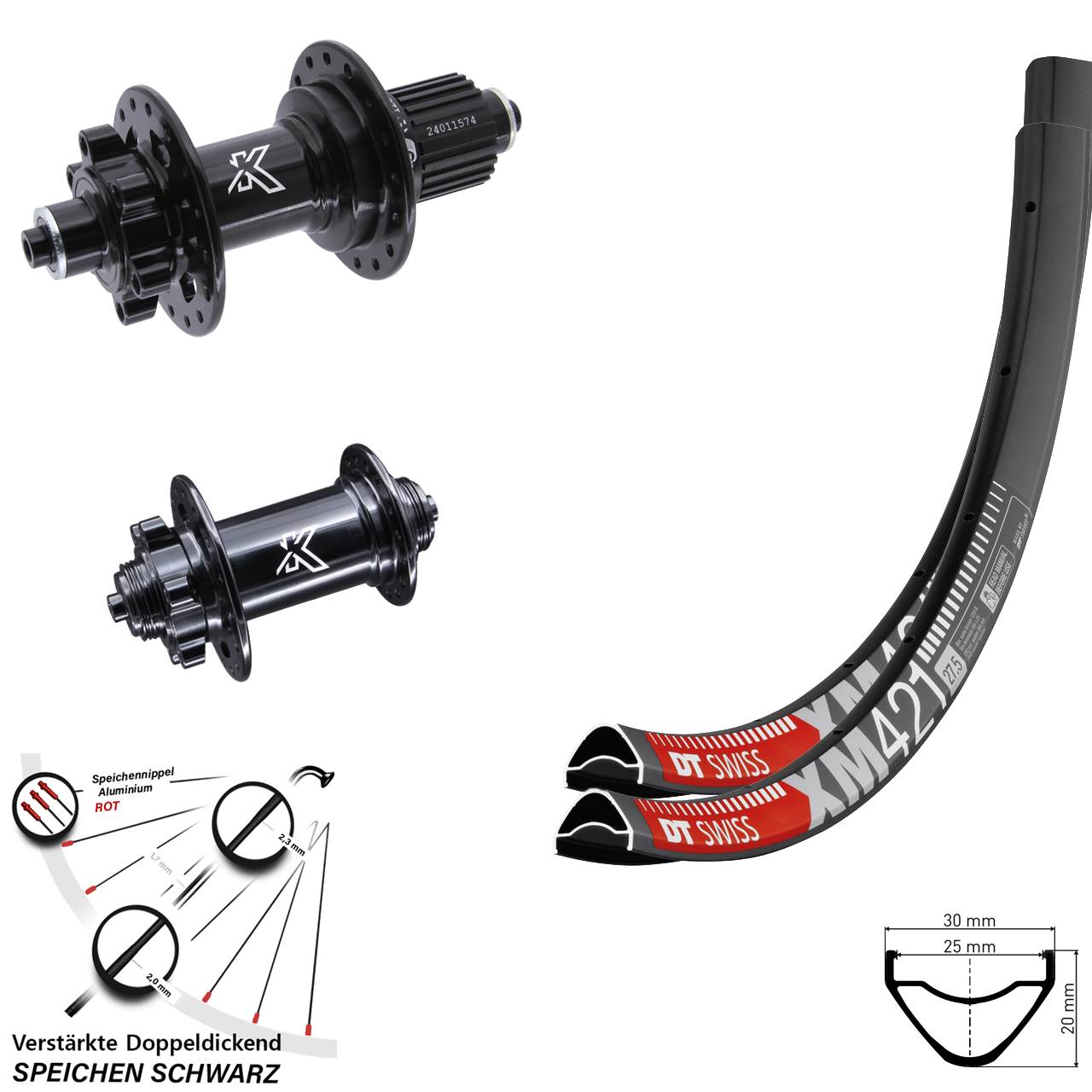 DT Swiss XM 421 KX-M 27,5 Zoll Disc Laufrad-Satz QR Shimano Micro Spline