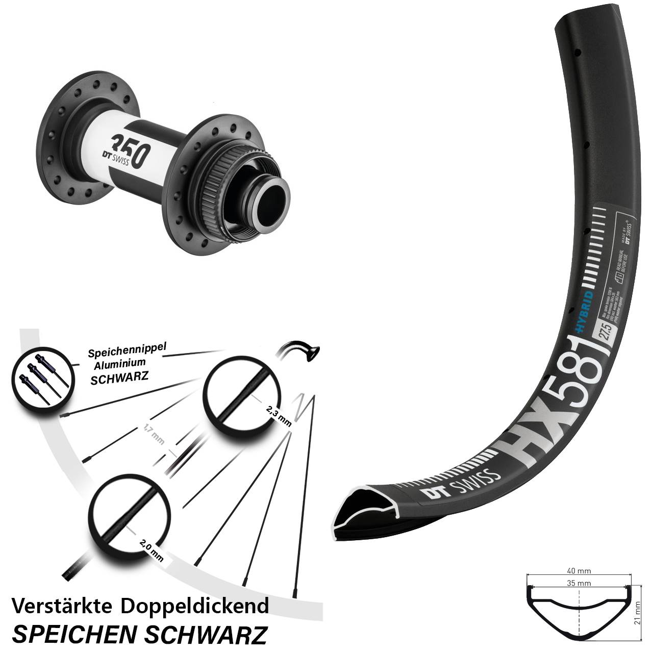 DT Swiss HX 581 DT Swiss 350 27,5 Zoll Centerlock Vorderrad 15x110 Boost