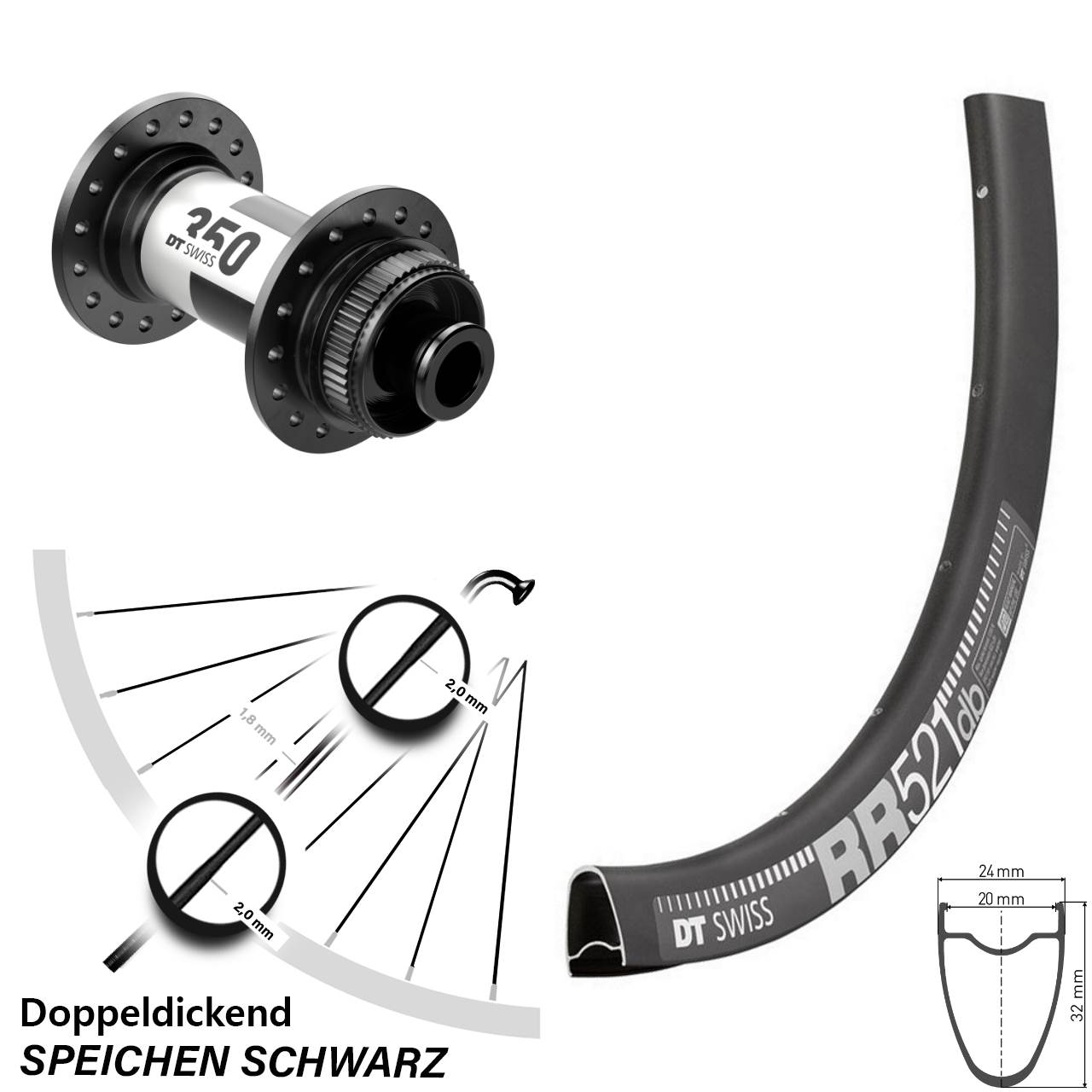 DT Swiss RR 521-350 Disc Vorderrad 28 Zoll 12x100 mm