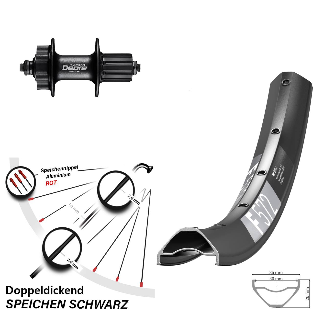 6-Loch Hinterrad QR 650B DT Swiss F572 Shimano FH-M525 8-11 fach