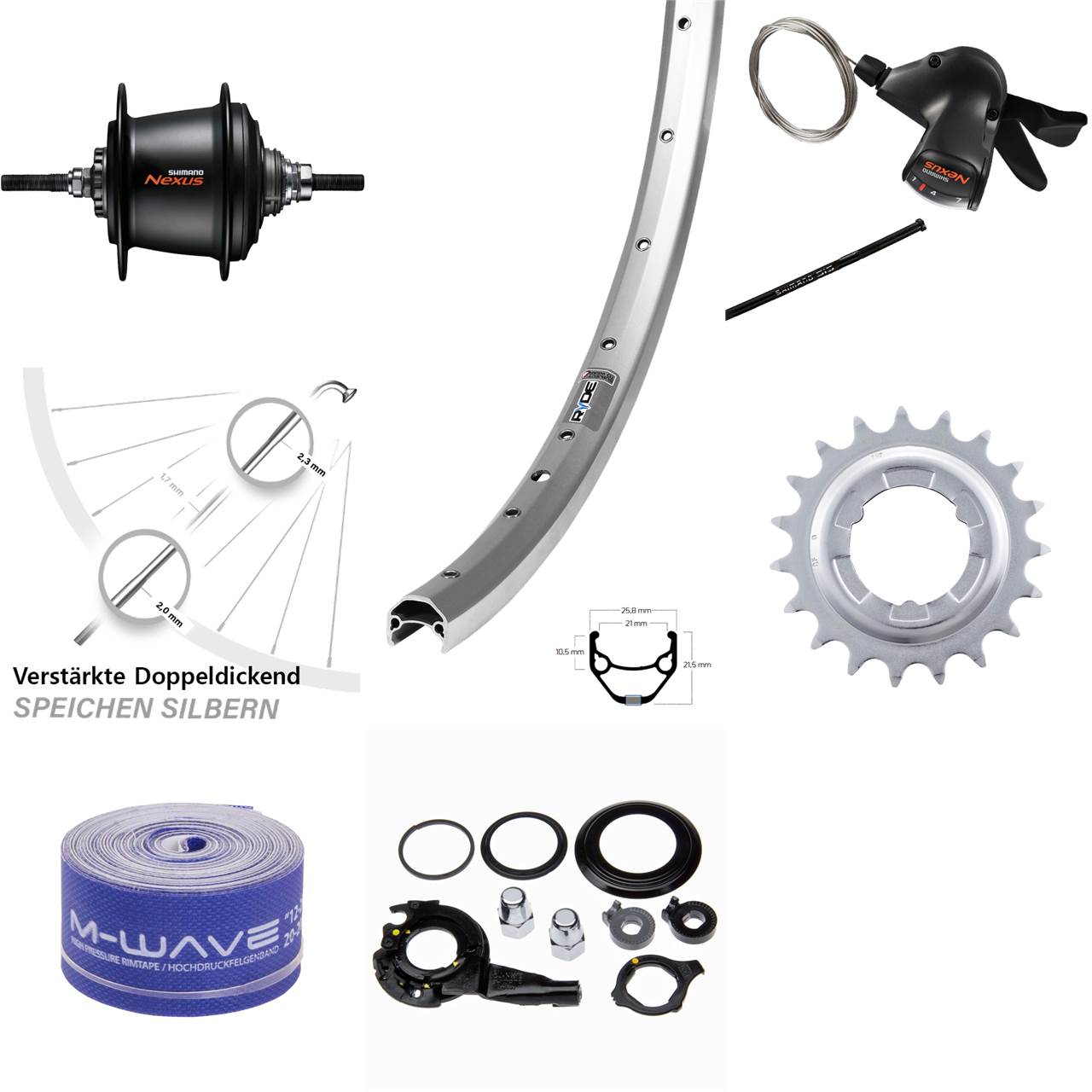 28 Zoll Ryde Zac 421 silbern Hinterrad Shimano 7 Gang schwarz Freilauf