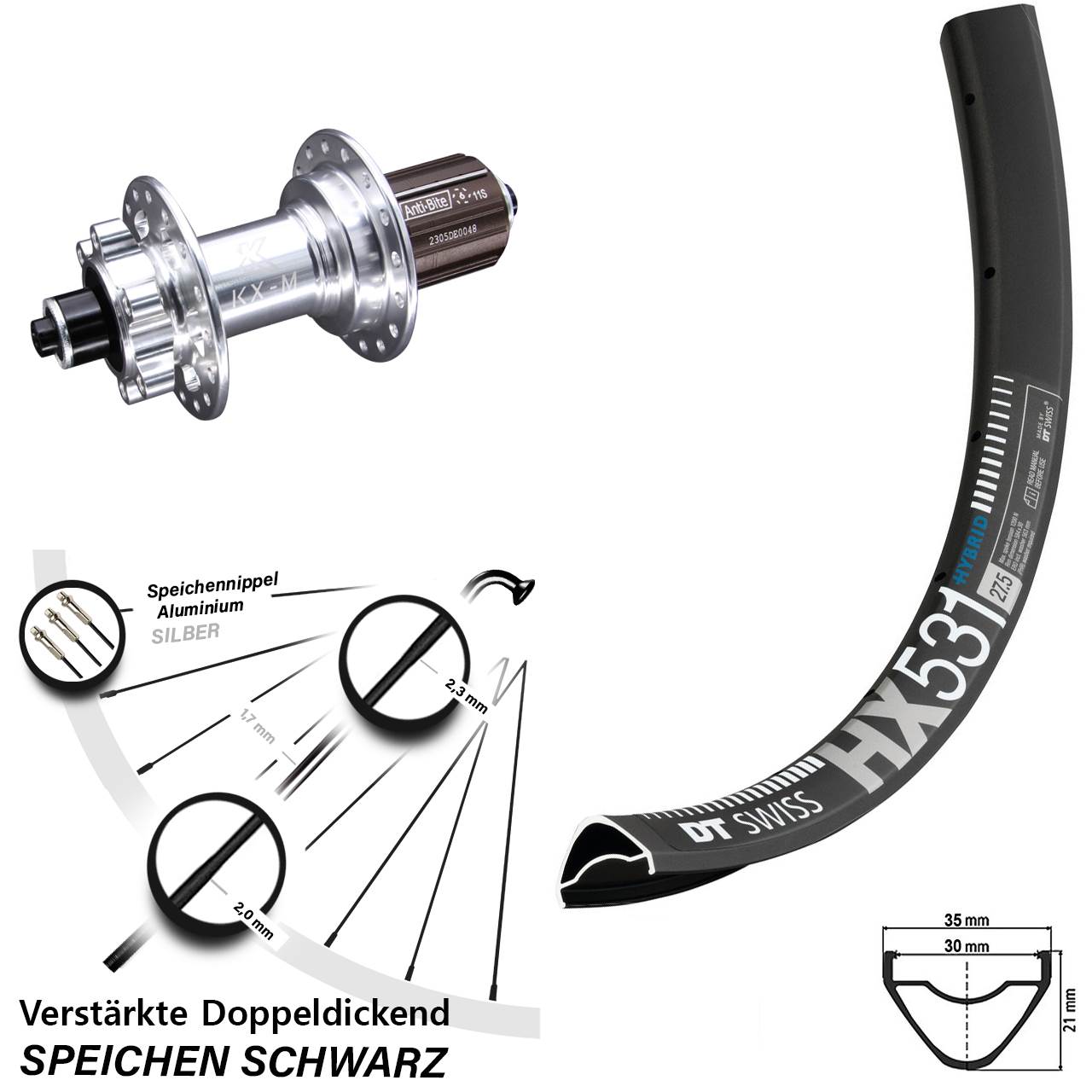 DT Swiss HX 531 KX-M 29 Zoll Disc Laufrad QR 8-12 fach