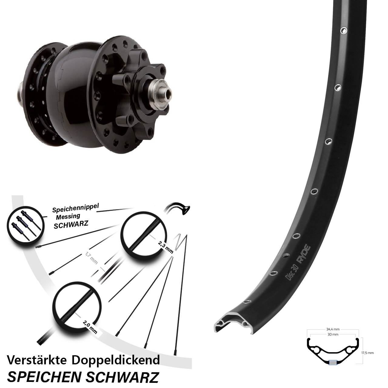 29 Zoll Ryde Disc 30 SON 28 Vorderrad mit Nabendynamo QR