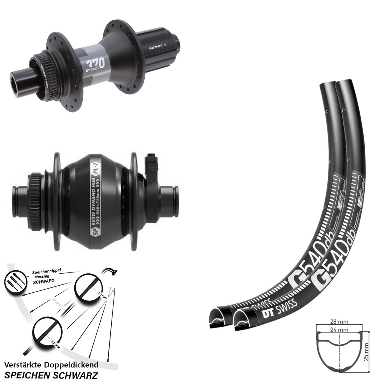 28 Zoll DT Swiss G 540 370 Shutter PL-7 Centerlock Laufradsatz 12x100/142 11-12 fach HG