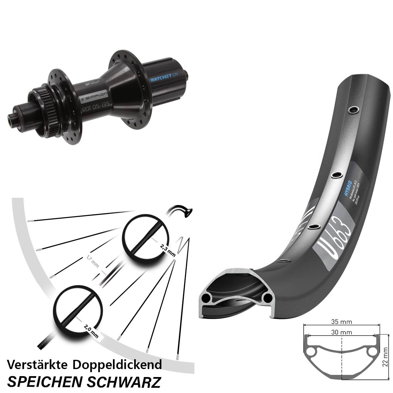 Disc Hinterrad 29 Zoll DT Swiss U 663-370 Hybrid 8-11 fach HG für Schnellspanner