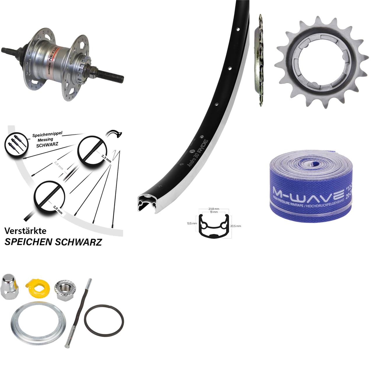 Ryde Hinterrad 28 Zoll Andra 30 mit Shimano 3 Gang für Rollenbremse