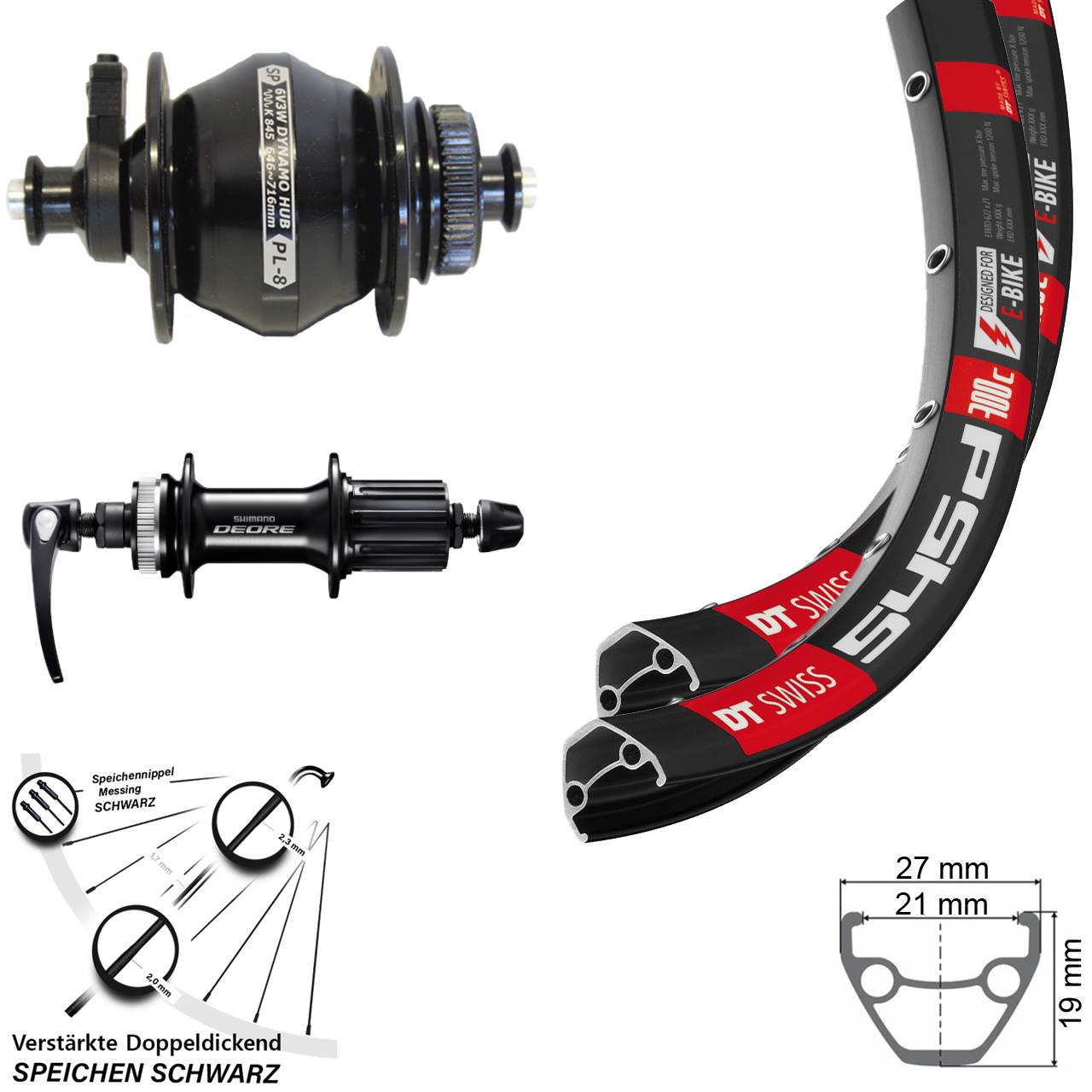 DT Swiss 545d Shutter PL-8 Shimano Deore FH-M6000 26 Zoll Laufradsatz 8-11 fach