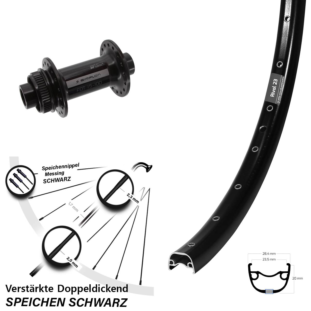 Centerlock Vorderrad 15x100 27,5 Zoll Ryde Rival 23 DT Swiss 370