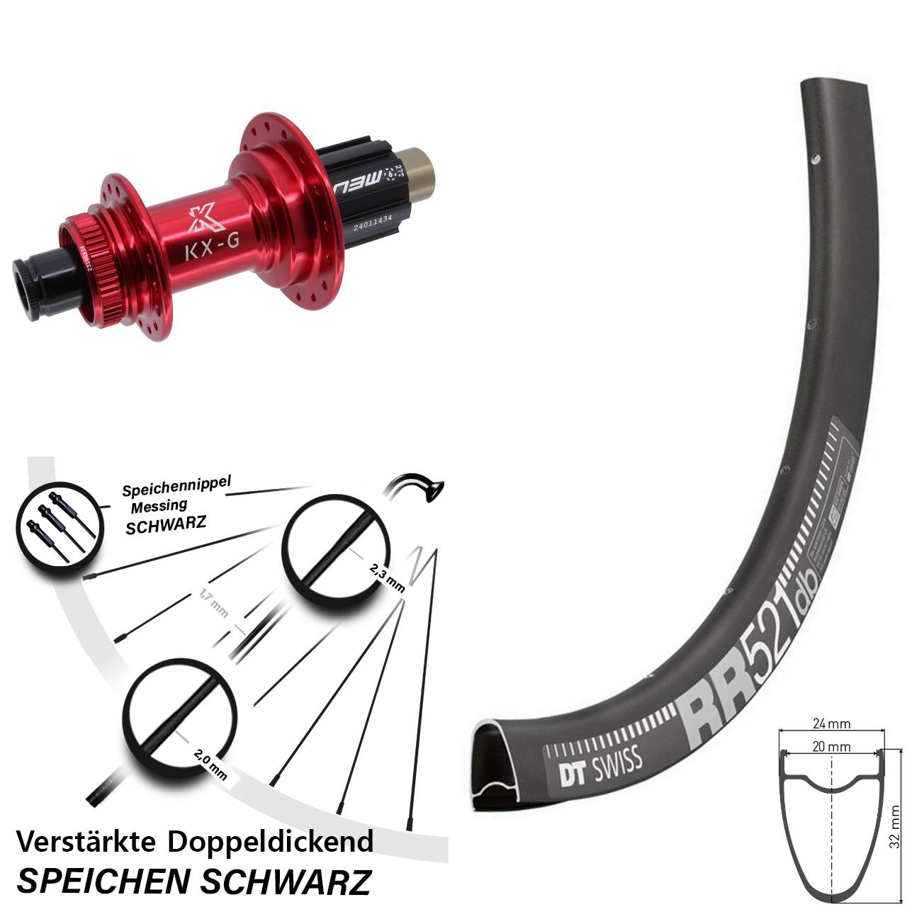DT Swiss RR521 KX-G rot 28 Zoll Disc Hinterrad 12x142 Campagnolo N3W