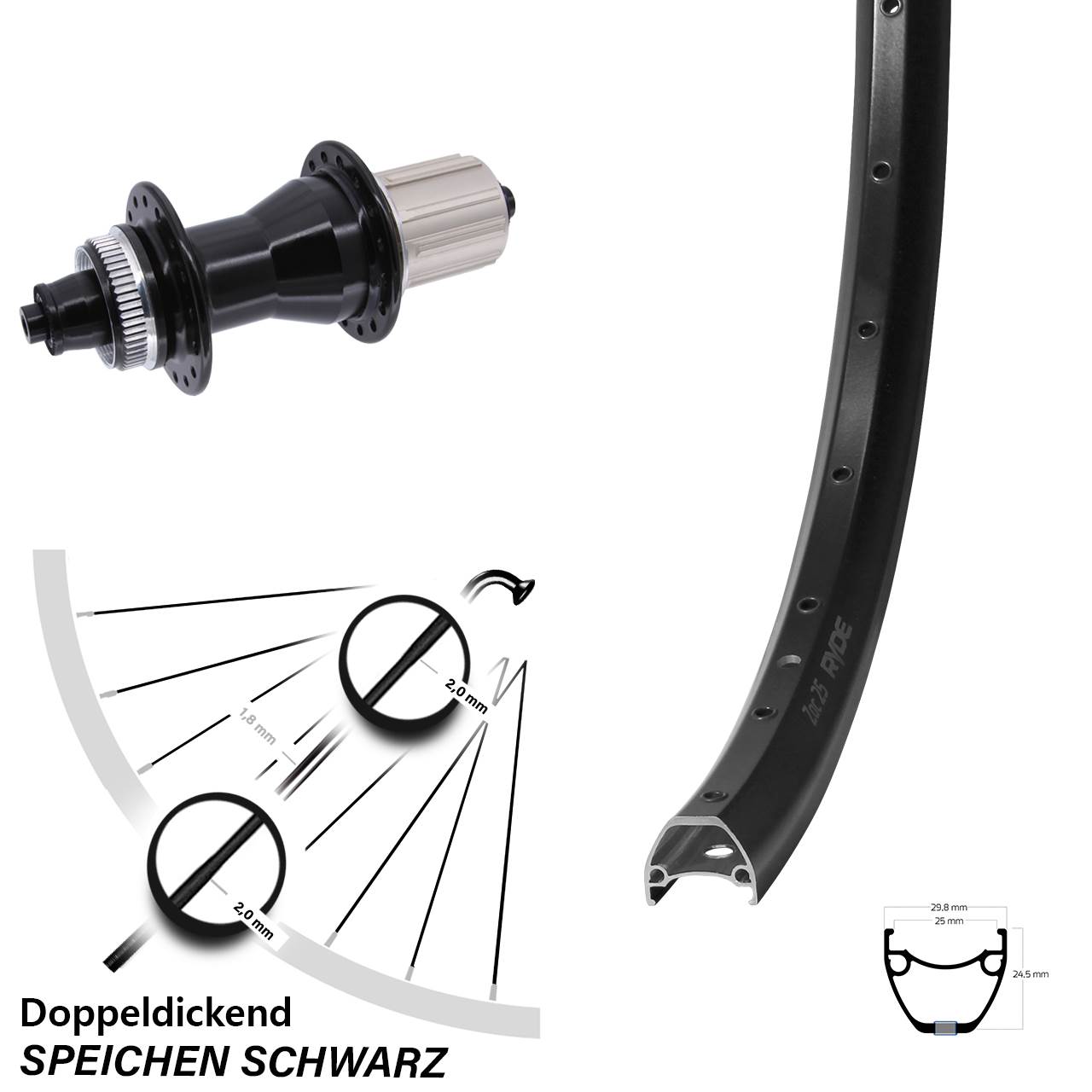 Ryde ZAC 25 Novatec CL135 28-29 Zoll Disc Hinterrad für Schnellspanner 8-12 fach