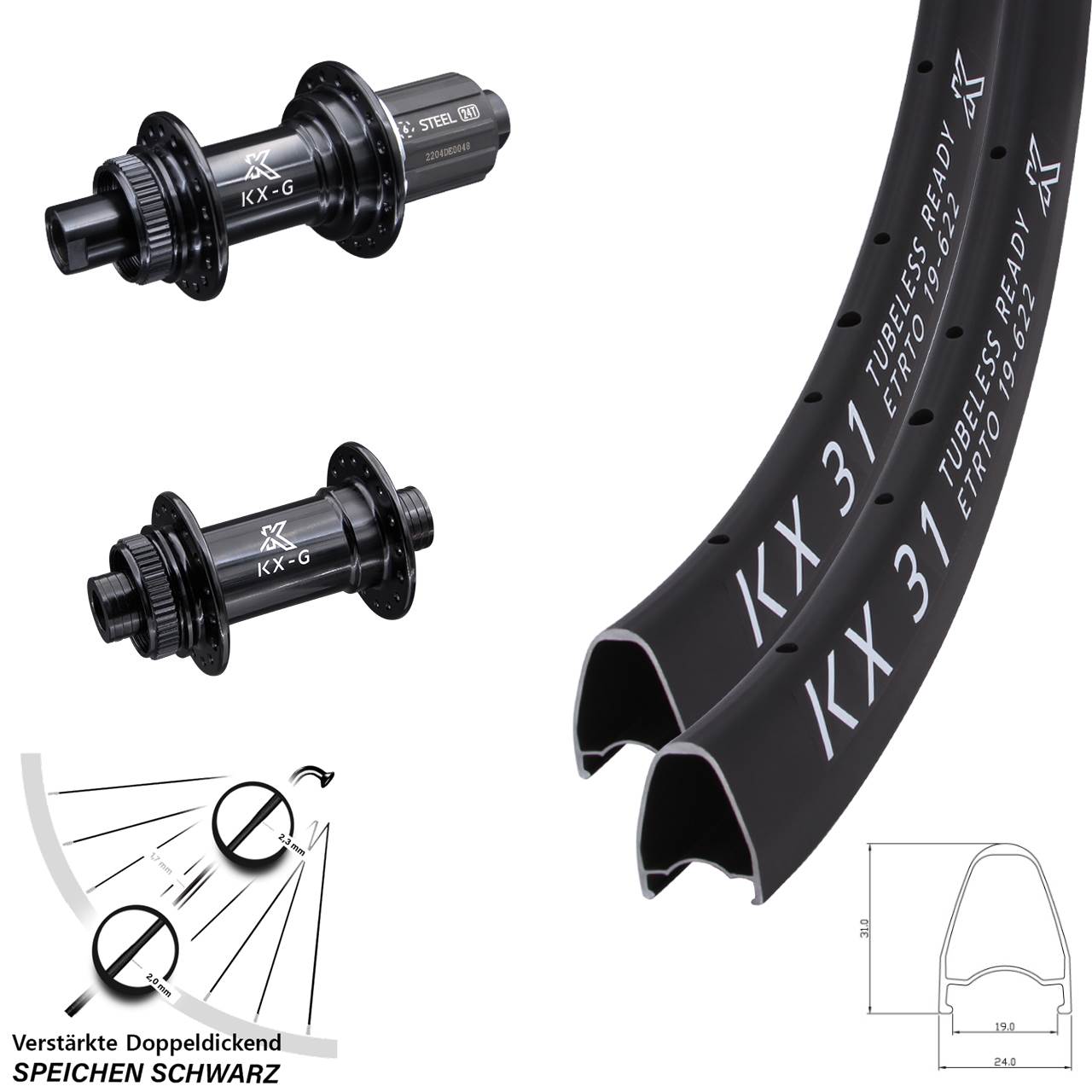 KX-GS31 Heavy Duty 28 Zoll Laufradsatz Centerlock 12x100/142 8-12 fach HG