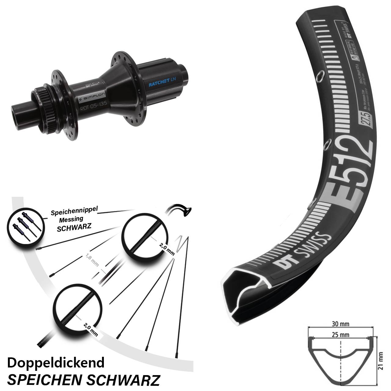 Hinterrad Centerlock 27,5 Zoll DT Swiss E512-370 Hybrid 8-11 fach 12x142