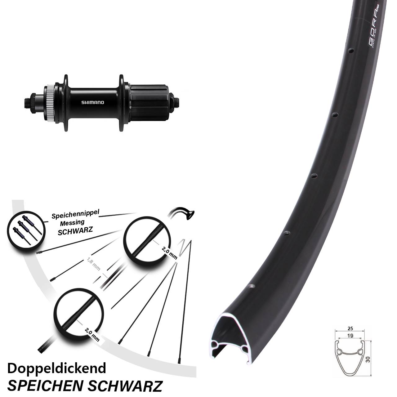 Hinterrad Centerlock für Schnellspanner 28 Zoll Gora Plus Shimano FH-QC400 8-11 fach HG