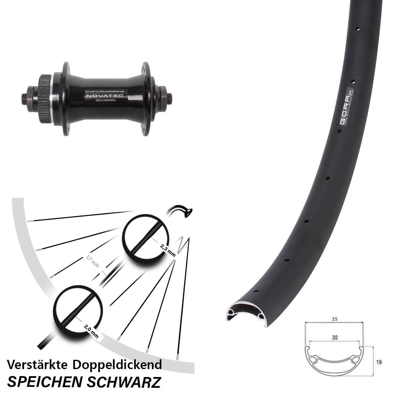 Centerlock Vorderrad 29 Zoll Gora 30 Novatec D471 für Schnellspanner