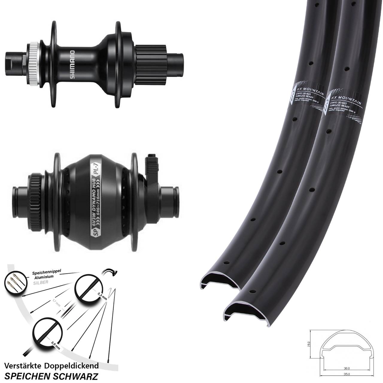 Disc Laufradsatz 12x100/142 29 Zoll KX Mountain TR Shimano FH-MT510 SP PL-7 Micro Spline