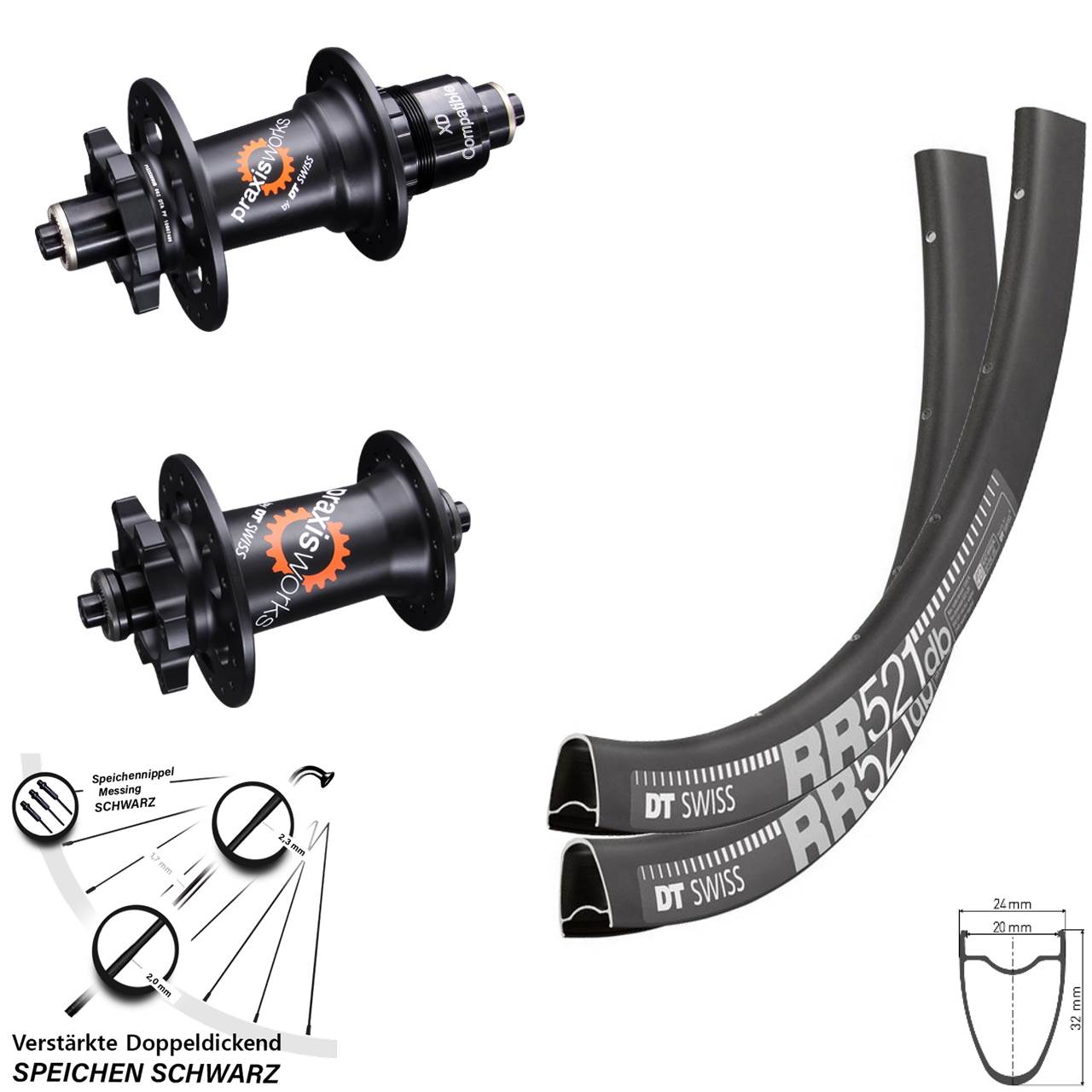 DT Swiss RR 521 350 28 Zoll Laufradsatz 6-Loch für Schnellspanner SRAM XD