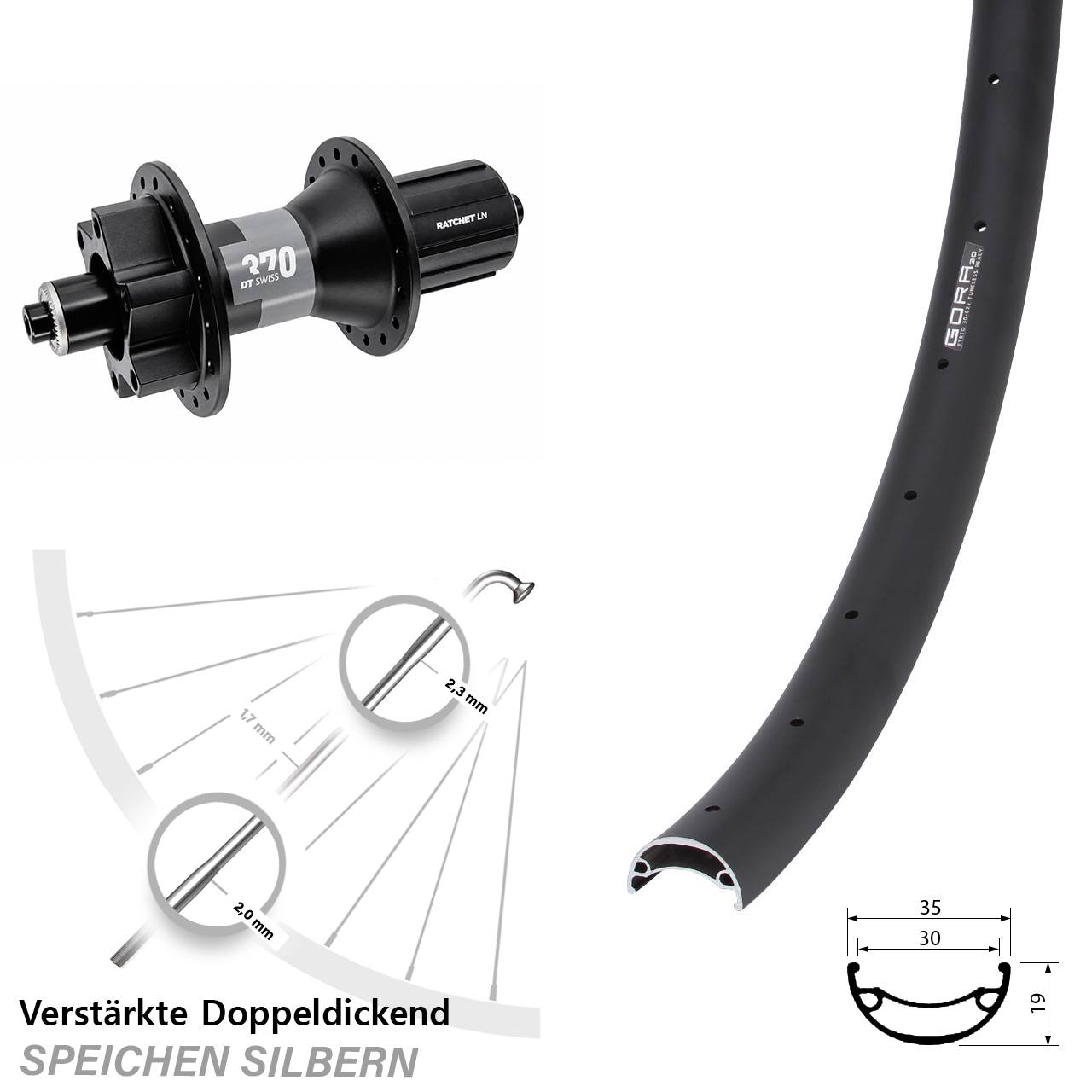 6-Loch Hinterrad 5x141 Boost QR 29 Zoll Gora 30 DT Swiss 370 8-11 fach