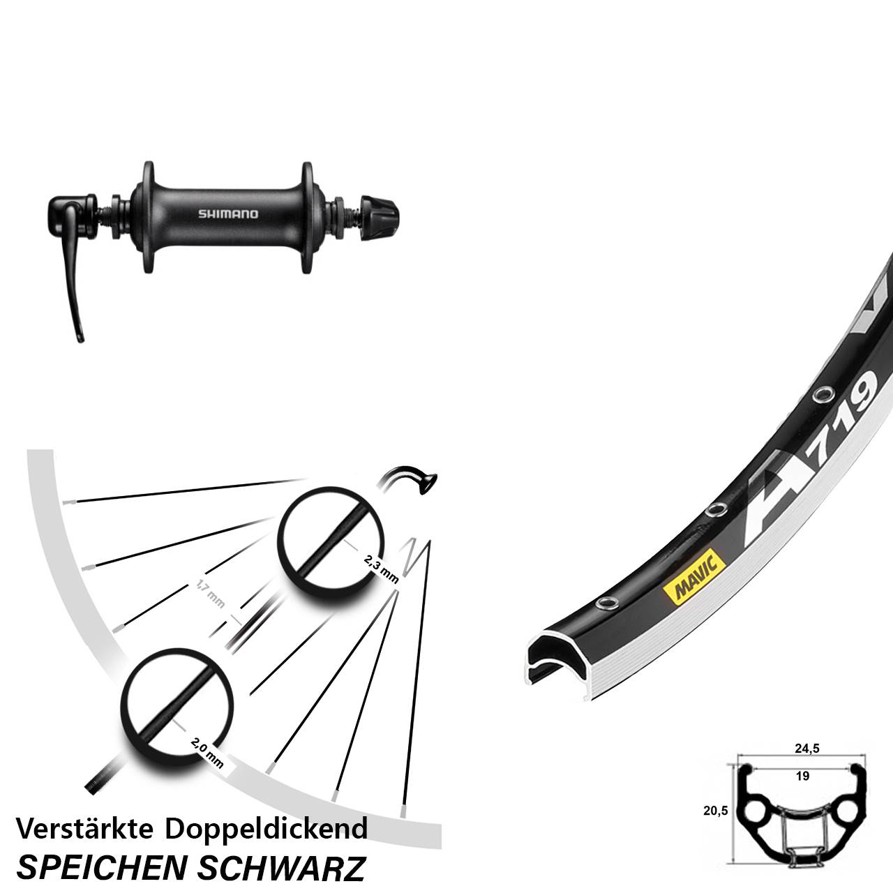 28 Zoll Mavic A719 Shimano T3000 Vorderrad für Schnellspanner