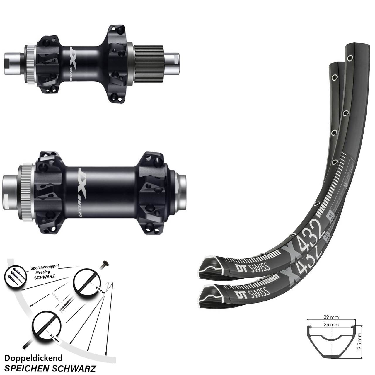 29 Zoll Laufradsatz DT Swiss X 432 Shimano XT Boost Straightpull 12-fach Micro Spline