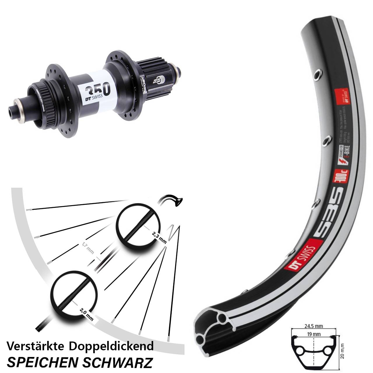 26 Zoll DT Swiss 535-350 Hinterrad QR Micro Spline