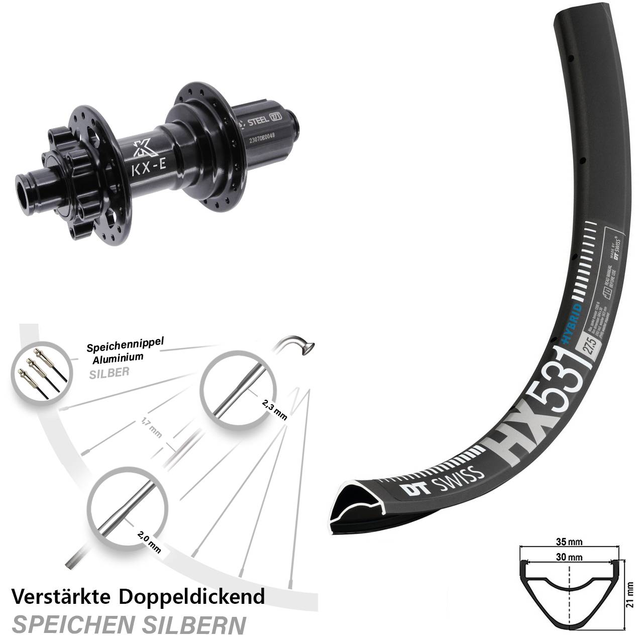 6-Loch Hinterrad 29 Zoll DT Swiss HX 531 KX-E Heavy Duty 8-12 fach 12x148 Boost