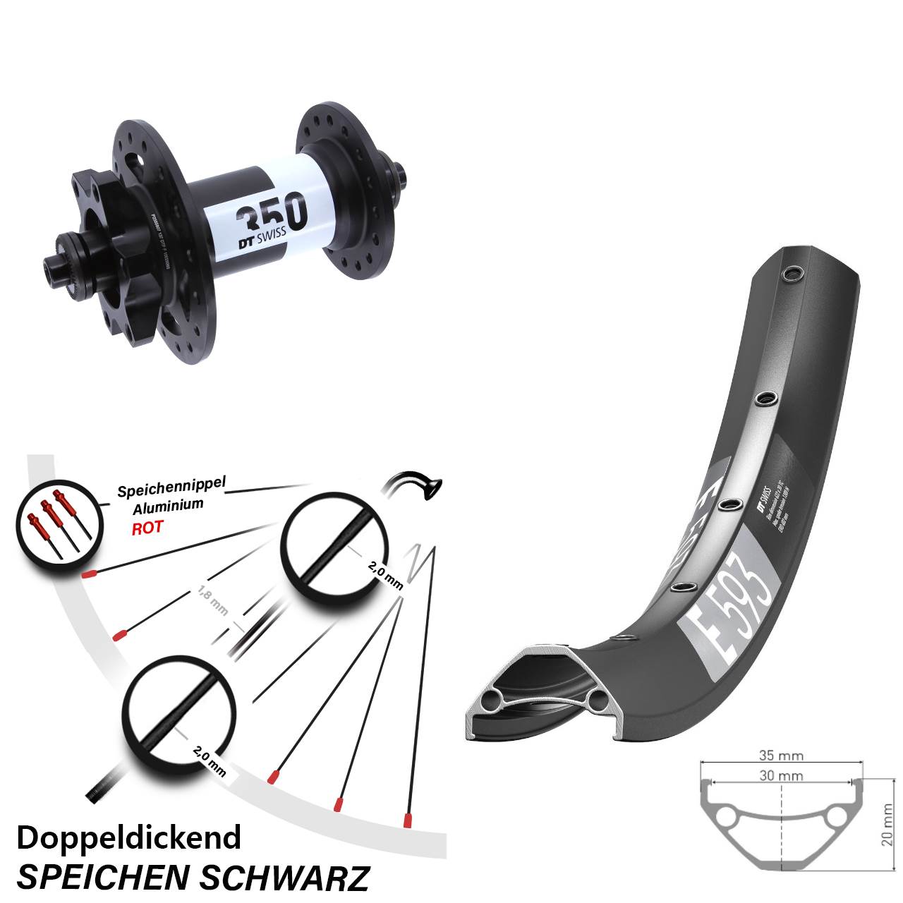 Vorderrad 29 Zoll DT Swiss E 593-350 6-Loch QR
