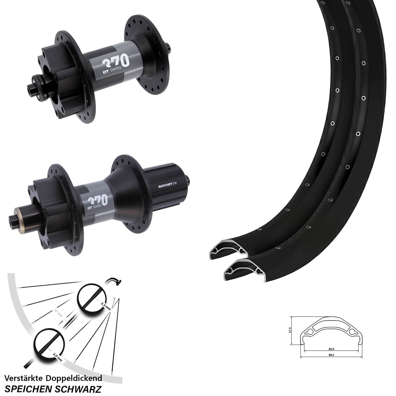 29 Zoll Laufradsatz QR Ryde Disc 35 DT Swiss 370 8-11 fach HG