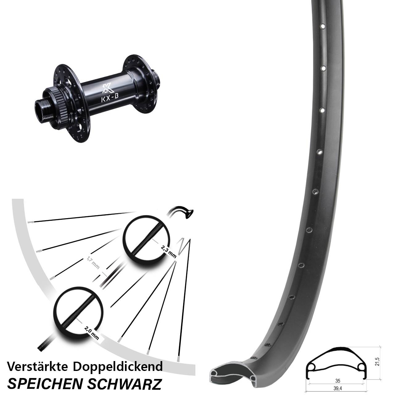 Ambrosio E35 KX-B 27,5 Zoll Disc Vorderrad 12x110 Boost