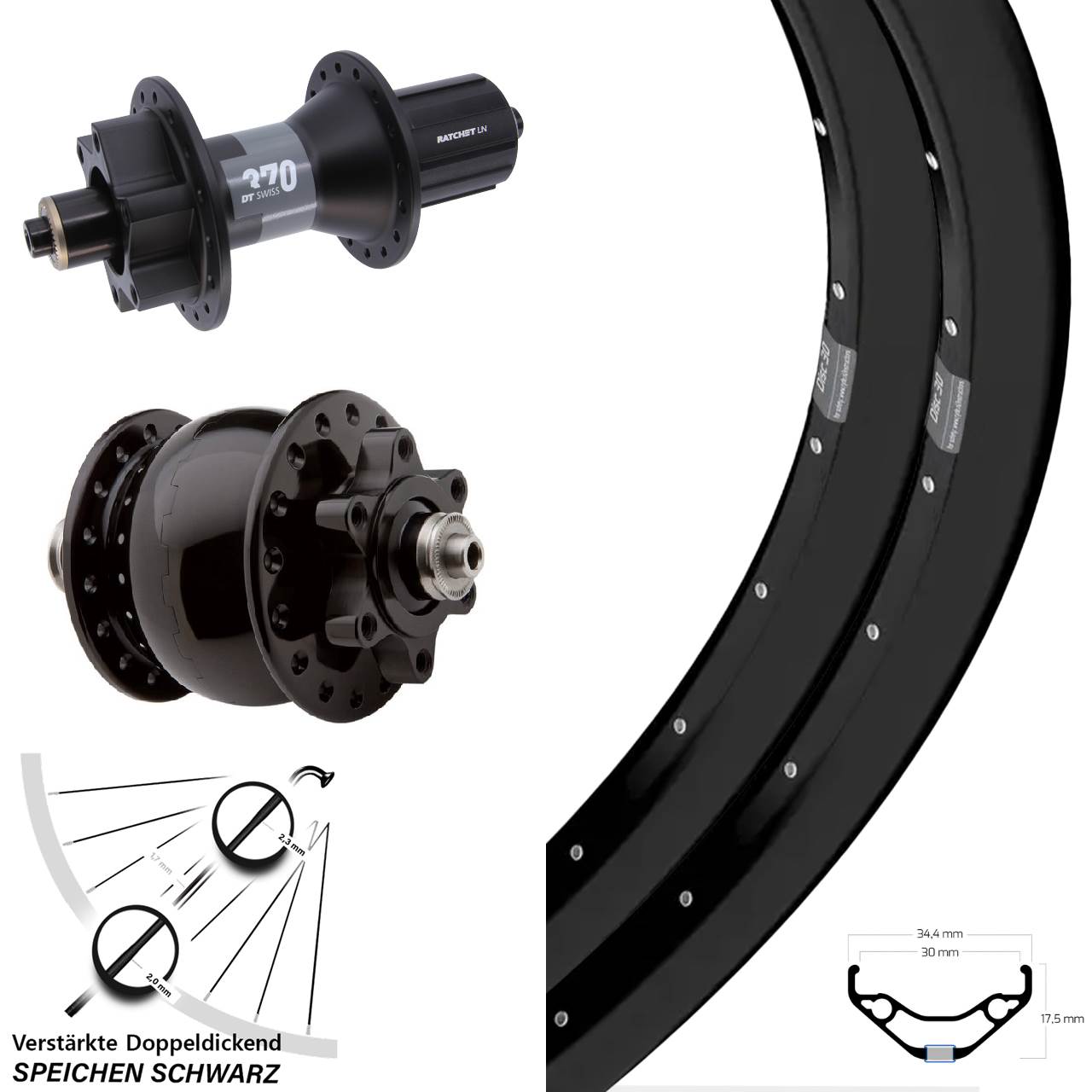 Disc Laufradsatz 27,5 Zoll Ryde Disc 30 DT Swiss 370 SON 28 8-11 fach QR