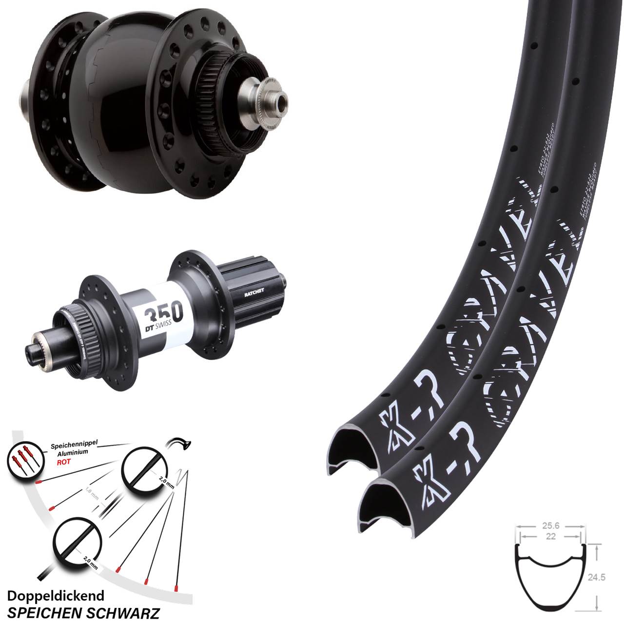 Laufradsatz für Schnellspanner 29 Zoll KX-R Gravel DT Swiss 350 SON 28 11-12 fach
