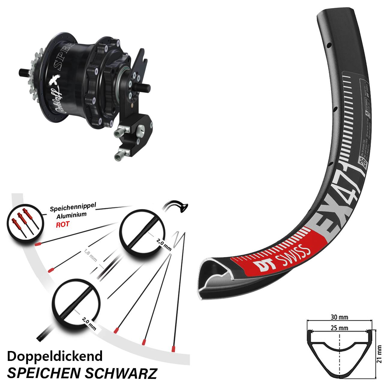 Hinterrad 26 Zoll DT Swiss EX 471 Disc Rohloff Speedhub 500/14 TS DB OEM2 Tandem schwarz