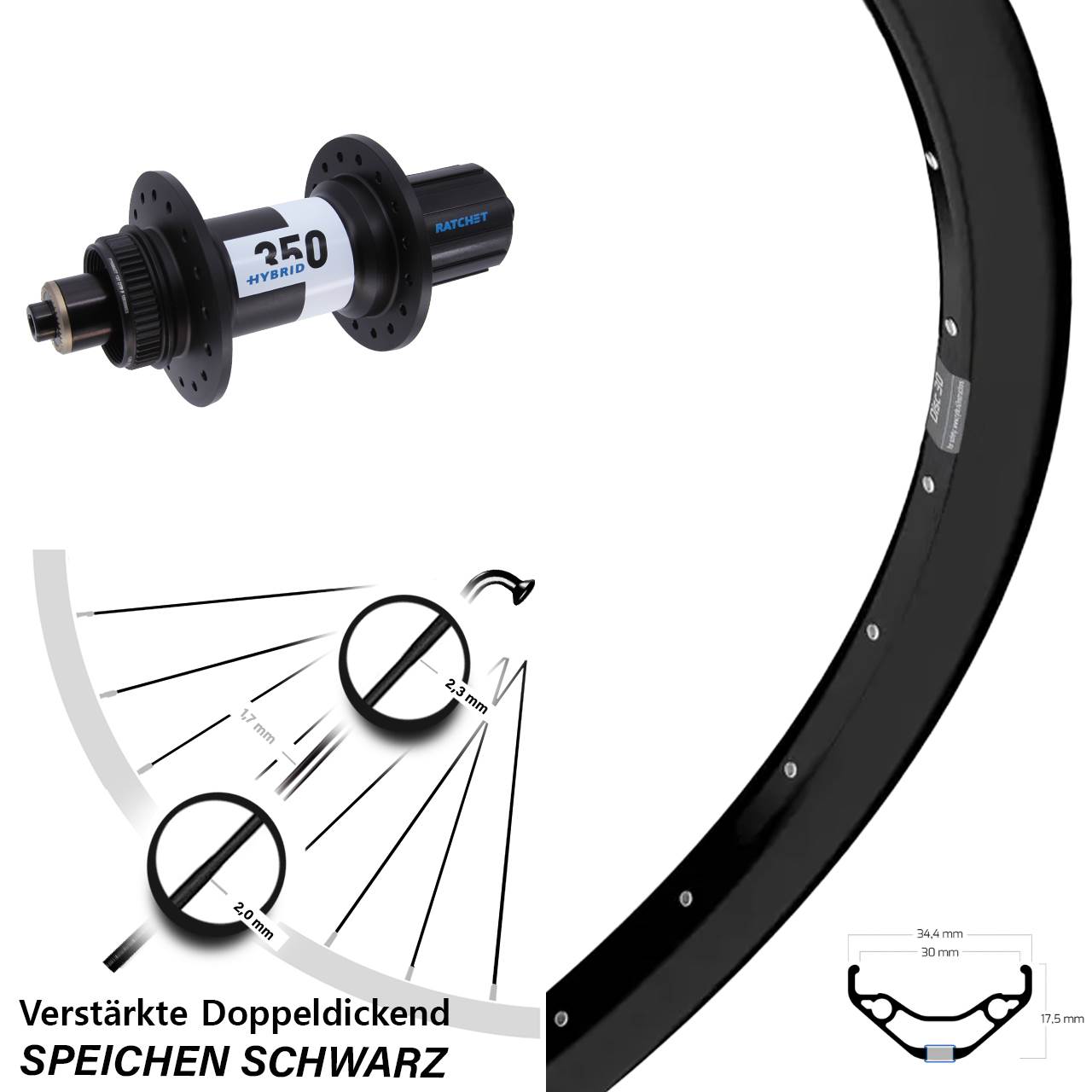 Ryde Disc 30 DT Swiss 350 Hybrid 29 Zoll Laufrad für Schnellspanner Boost 8-11 fach HG