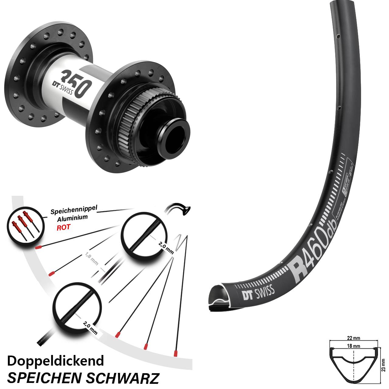 28 Zoll Vorderrad R 460 DT Swiss 350 Centerlock 12x100 Steckachse