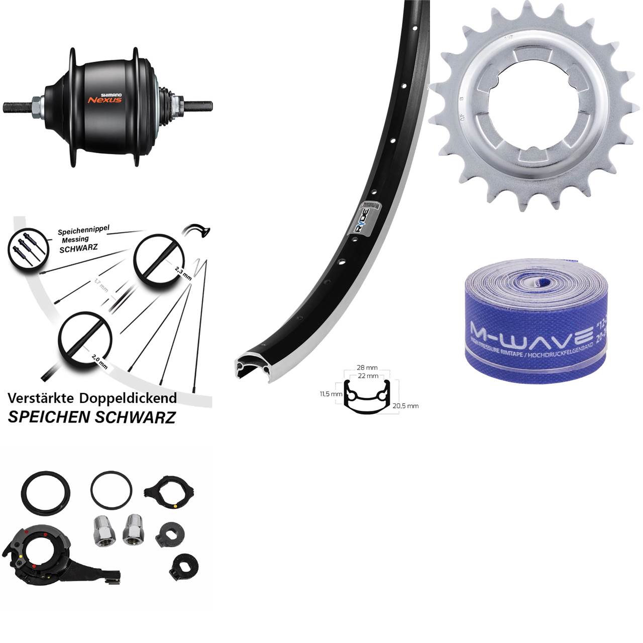 27,5 Zoll Ryde Andra 35 Shimano Nexus 8 Gang Freilauf Hinterrad schwarz