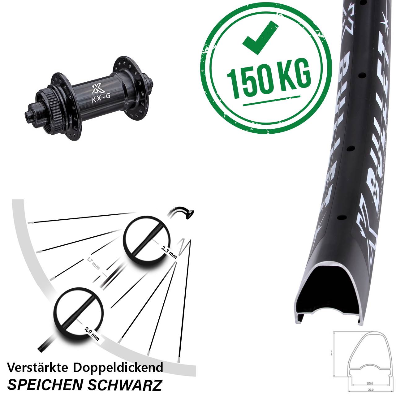 Vorderrad Centerlock 28 Zoll KX-G Bullet OS QR
