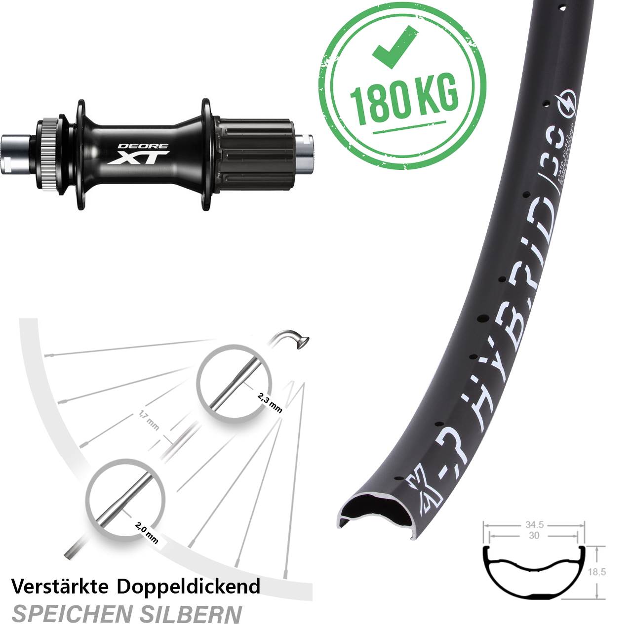 KX-R Hybrid 30 Shimano XT 29 Zoll Disc Laufrad 12x148 8-11 fach