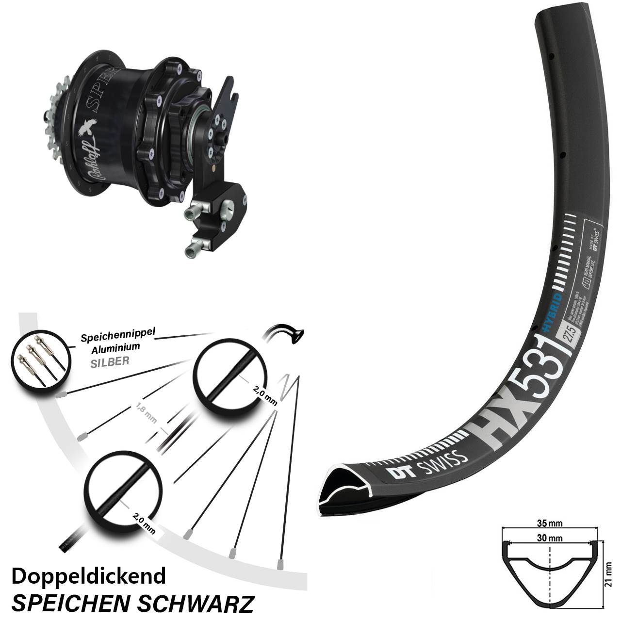 29 Zoll DT Swiss HX 531 Rohloff Speedhub CC DB OEM2 Tandem