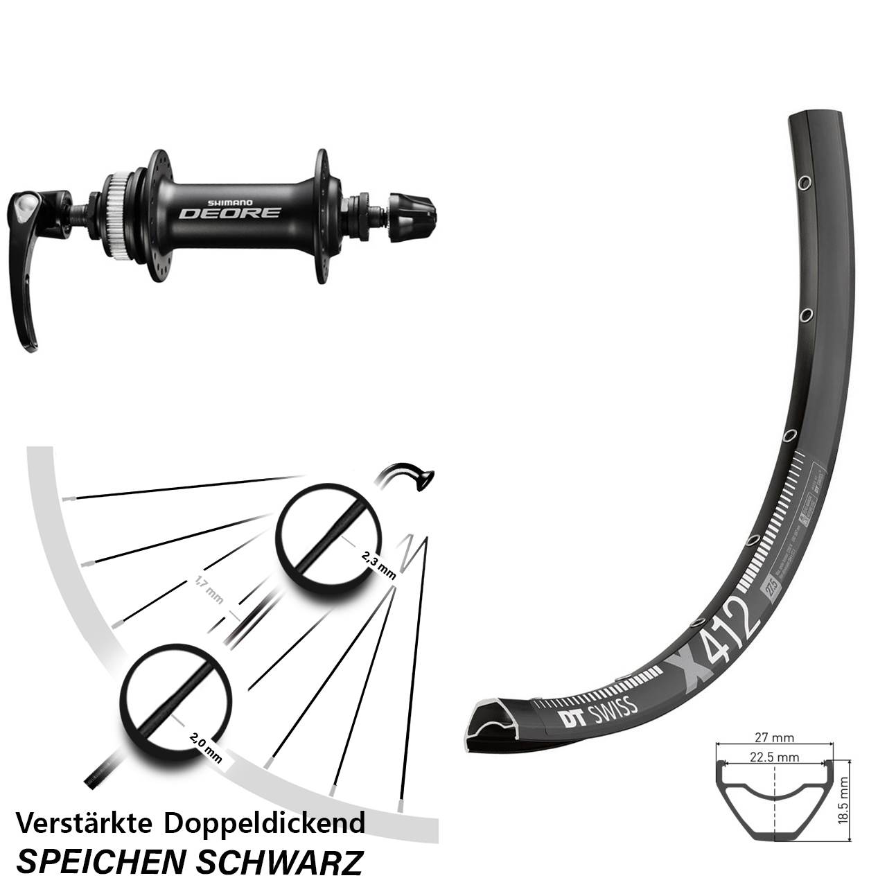 DT Swiss X412 Shimano Deore HB-M6000 29 Zoll Vorderrad Centerlock für Schnellspanner
