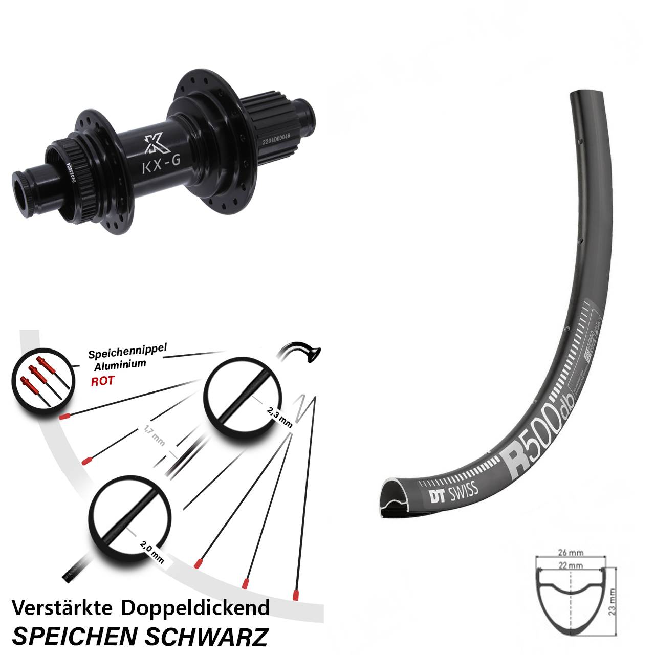 Hinterrad Centerlock 12x142 29 Zoll DT Swiss R500 KX-GS verstärkt Shimano Micro Spline