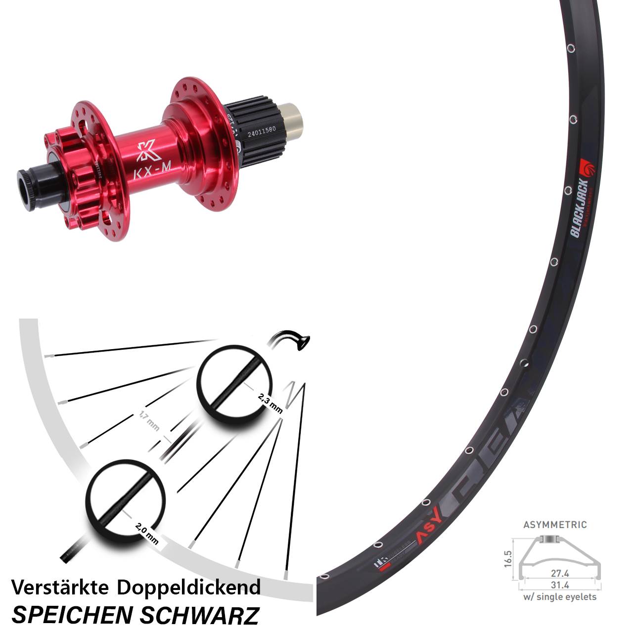 6-Loch Hinterrad 27,5 Zoll Rodi Ready 27 KX-M rot Micro Spline 12x142