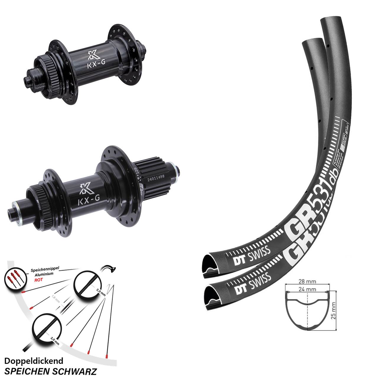 29 Zoll DT Swiss GR 531 KX-G Disc Laufrad-Satz für Schnellspanner Shimano Micro Spline