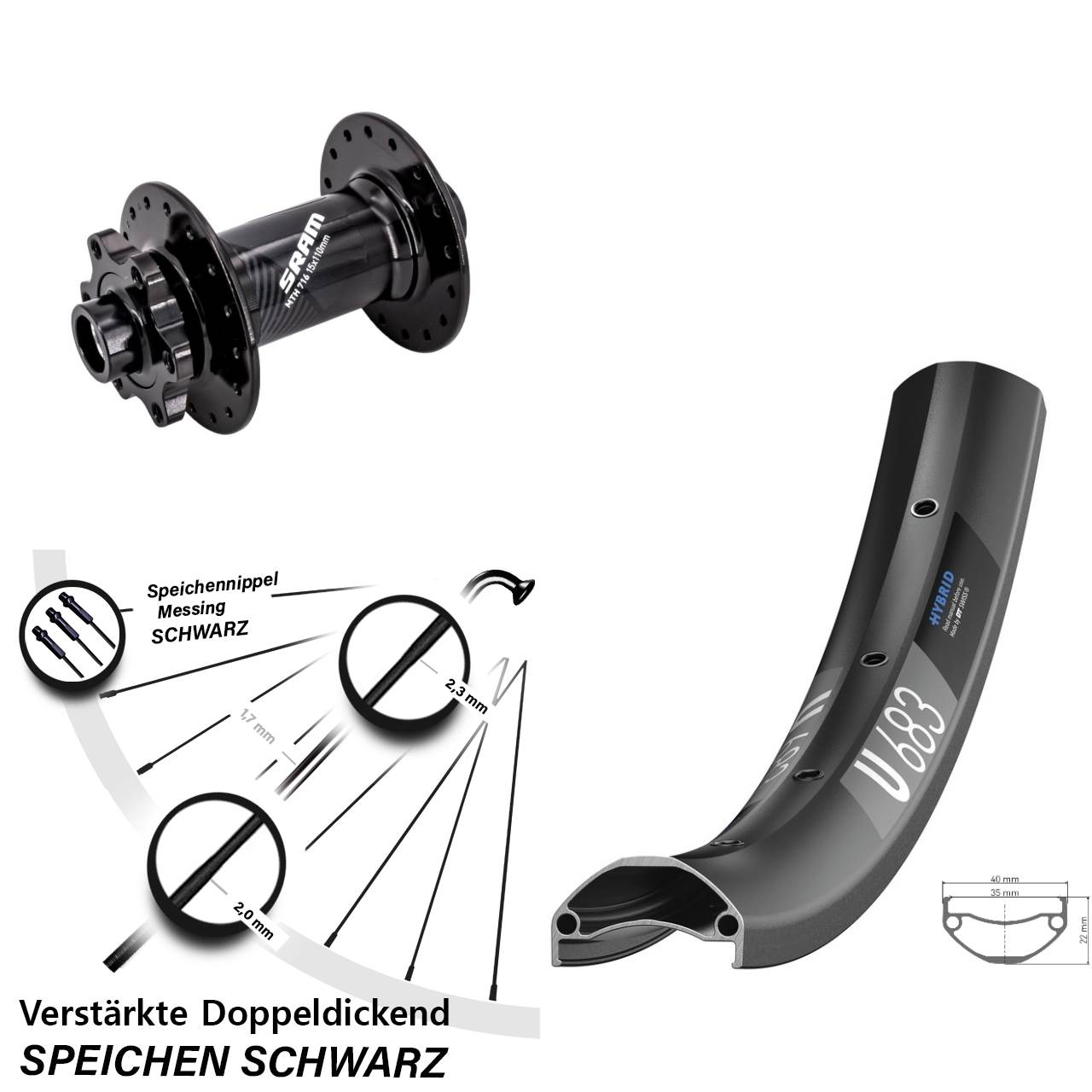 6-Loch Vorderrad 27,5 Zoll DT Swiss U683 Sram 716 15x110 Boost