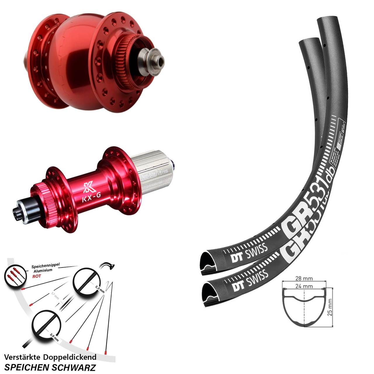 Centerlock Laufradsatz 29 Zoll DT Swiss GR 531 KX-G rot SON 28 8-12 fach QR
