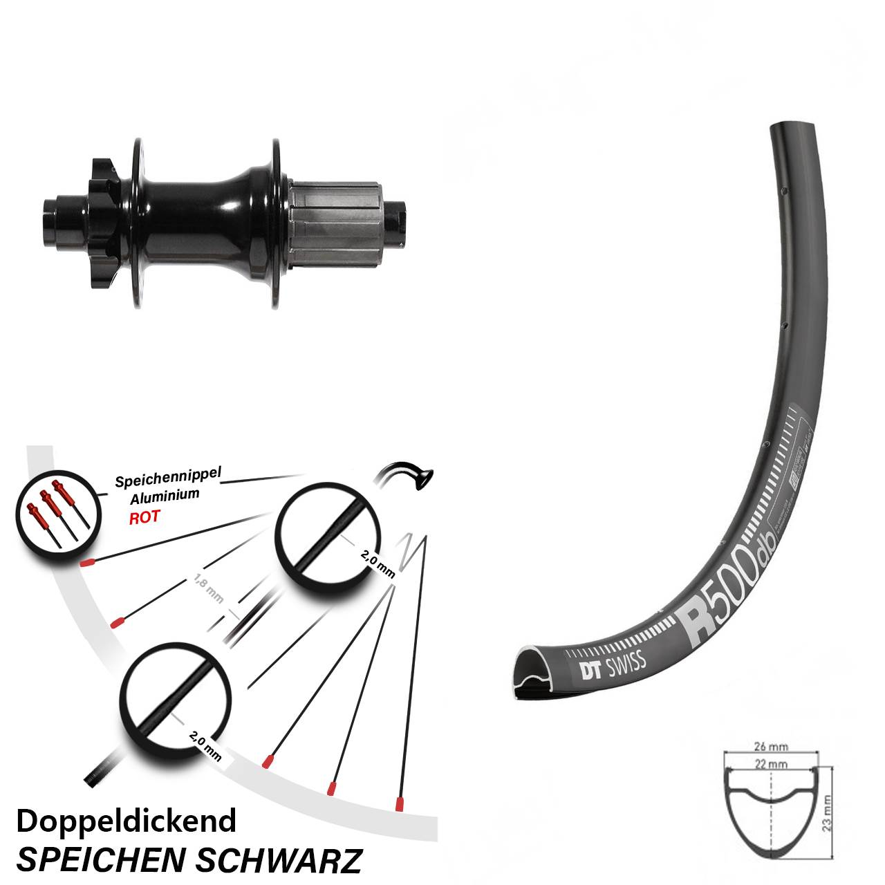DT Swiss R 500 Formula DHG-142 28 Zoll 6-Loch Hinterrad 12x142 8-11 fach HG